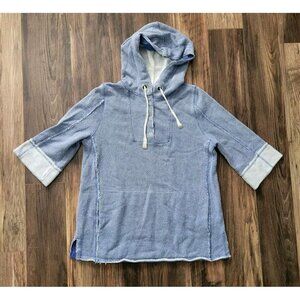 Soft Surroundings Blue Bali Beach Pullover 3/4 Sleeve Hoodie Tunic Top Sz PM